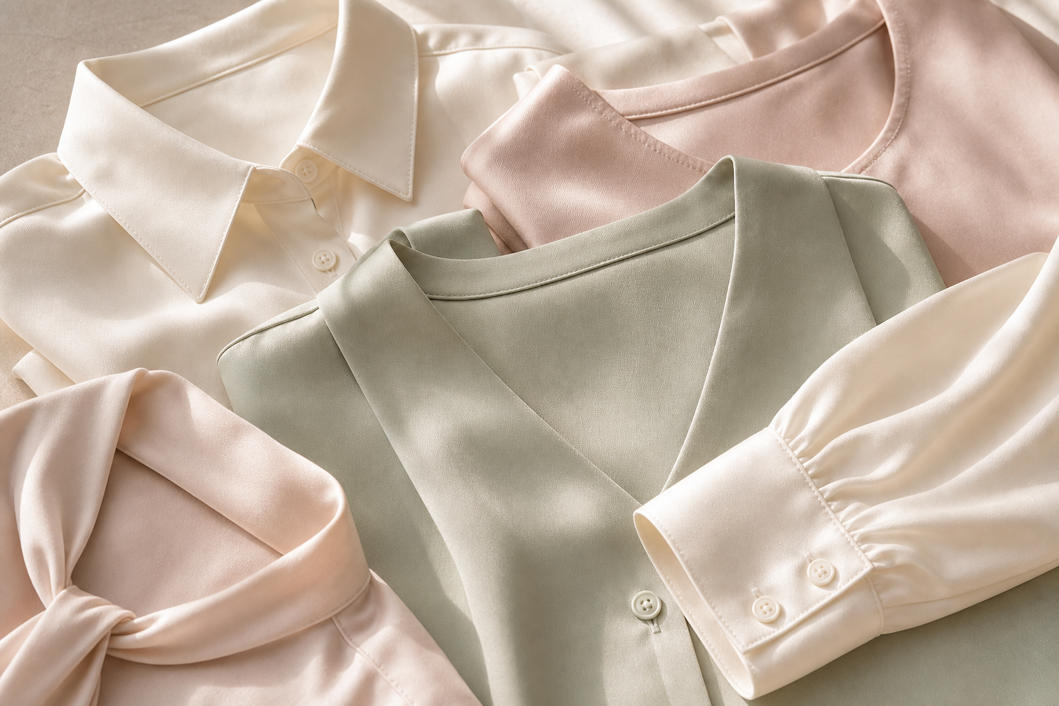 Close-up of collar, button, cuff, and sleeve finishing details